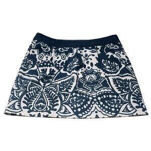 Merona Womens Size 10 Blue Cream Skirt Side Zip Cotton Blend EUC Boho Cute Chic